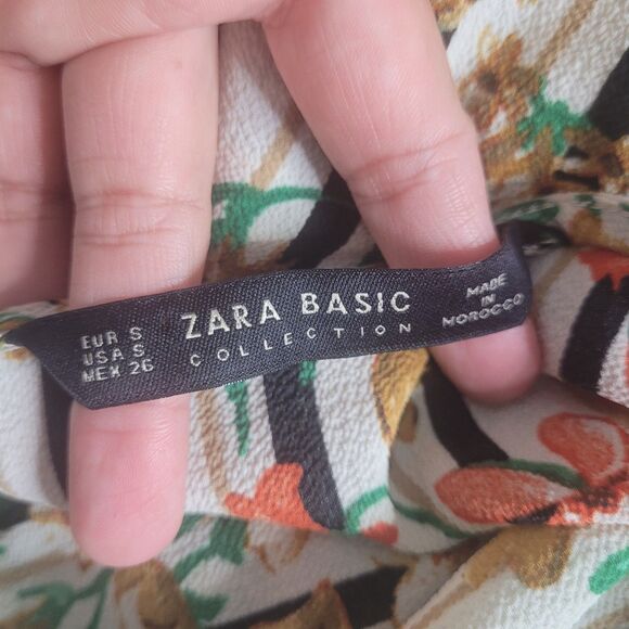 Zara Basic Small blouse top striped floral v-neck open bell sleeve drawstring - Picture 11 of 12